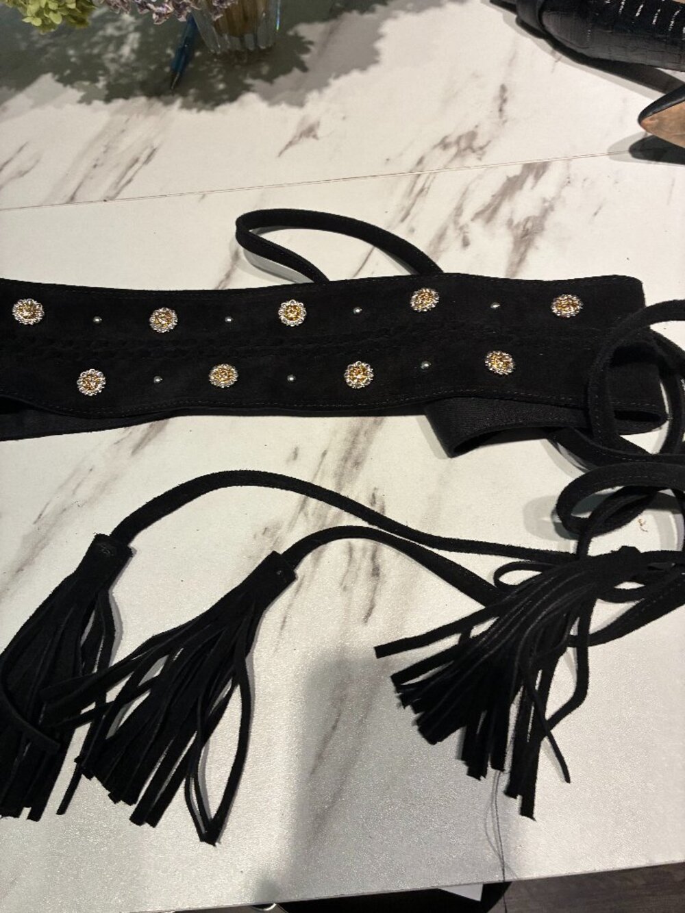 Sexy!  Black suede embellished wrap belt
